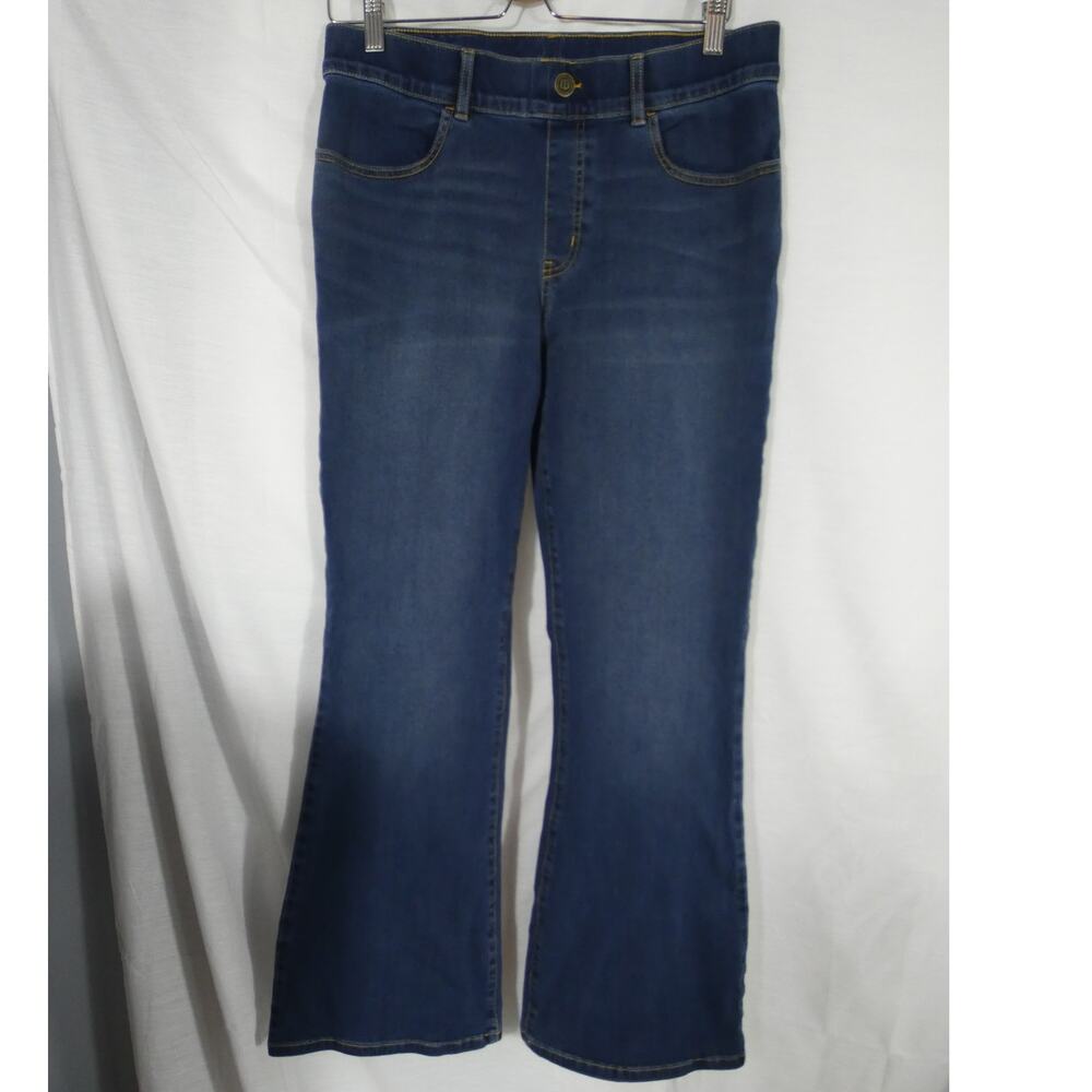 Betabrand Denim Pull On Stretchy Boot Cut Jeans Large Women's Blue Pockets